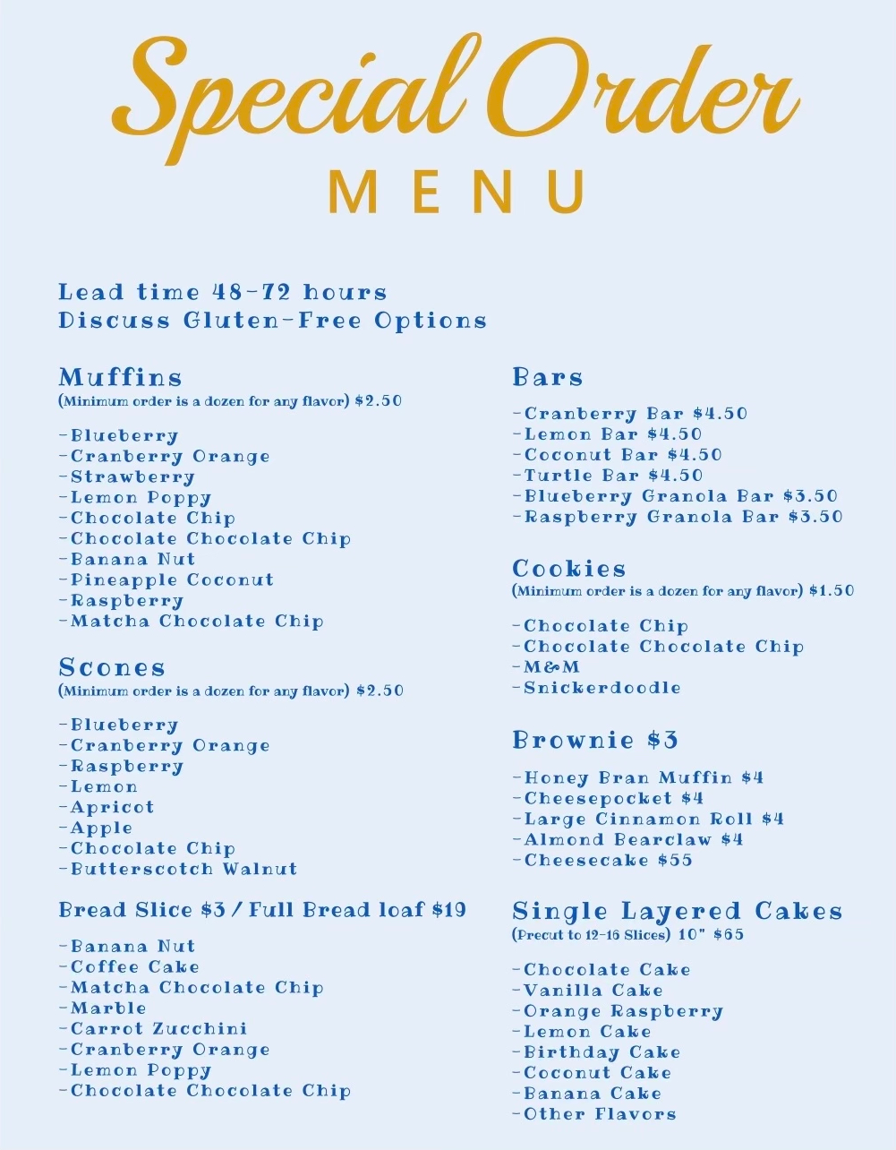 Siblings Bakery - Special Menu